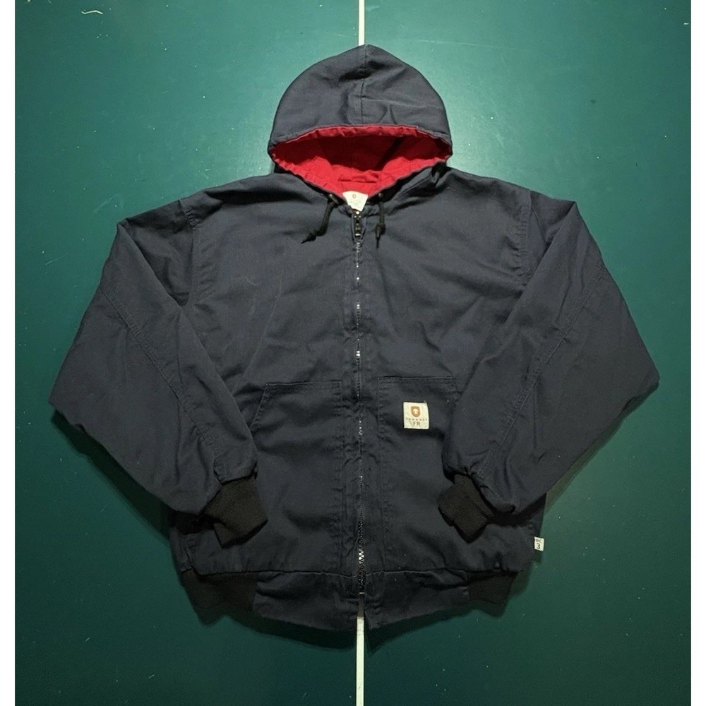 Tyndale FR Hooded Work Jacket XL Navy Flame Resistant Arc Rated ATPV 25 HRC3